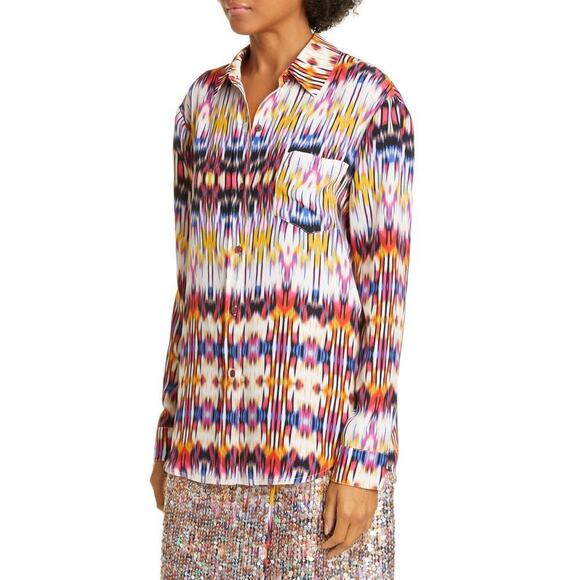 Le Superbe Button Down Blouse Ex Boyfriend Shirt Goa Goa Print – Size 0 / Small - Picture 3 of 14